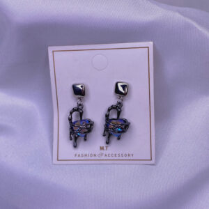 گوشواره قلب پینترستی دارک نگین هولوگرافی رنگ ثابتEG-15