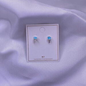 گوشواره هولوگرافی آبی قلبی نگین دار استیل ضد حساسیتEG-4