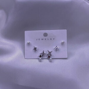 گوشواره ست 8 تایی ستاره مروارید و نگین دار رنگ ثابت ضد حساسیتNG-11