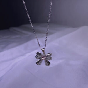 گردنبند پاپیون نگین صورتی مدل NK-77